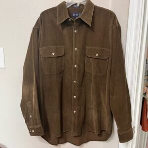 BHC Brown Men's Corduroy Button Up Shirt Sz Lg(‎ 16.5) Cotton